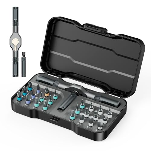 Ankilo Ratschenschraubendreher mit 24PCS Magnetic Bit, Manueller DIY-Magnetischer Multi-BitSatz mit abnehmbarem Ratschengriff, Tragbares Reparaturwerkzeug-Set für Autos, Desktop-Computer von Ankilo