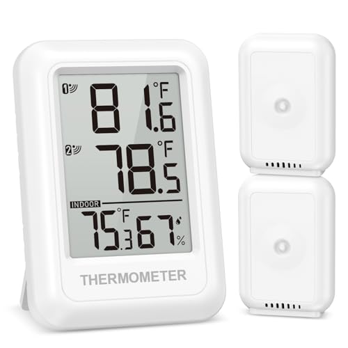 Ankilo Thermometer für den Innen- und Außenbereich, kabellos, mit 2 Sendern bis zu 100 m, Max/Min-Anzeige, Gewächshaus-Feuchtigkeitsthermometer für Babyzimmer, Garten Ankilo Thermometer für den Innen- und Außenbereich, kabellos, mit 2 Sendern bis zu 100 m, Max/Min-Anzeige, Gewächshaus-Feuchtigkeitsthermometer für Babyzimmer, Garten von Ankilo