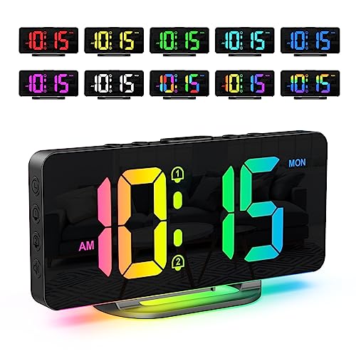 Ankilo Wecker digital für Tiefschläfer,RGB Farbenfroh Uhr mit Licht,Wecker Kinder,Farbwechsel Nachtlicht,Uhren mit Ladestation,Nachttischwecker mit Großer LED Anzeige,dimmbare Helligkeit von Ankilo