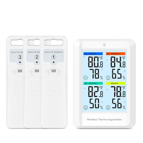 Ankilo Funkwetterstation mit 3 Außensensor,4 Zoll Luftfeuchtigkeit Monitor Wireless mit Wettervorhersage,Außen Innen Thermometer Hygrometer Raumthermometer Funk,Digital Raumthermometer von Ankilo