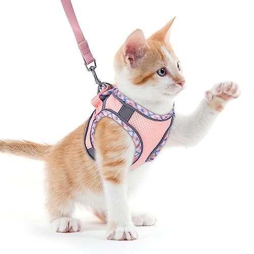 Ankilo Katzengeschirr mit Leine Softgeschirr für Katze, katzenleine mit Geschirr für Katzen mit Reflektierenden Streifen,Cat Harness,Rosa, XXS von Ankilo