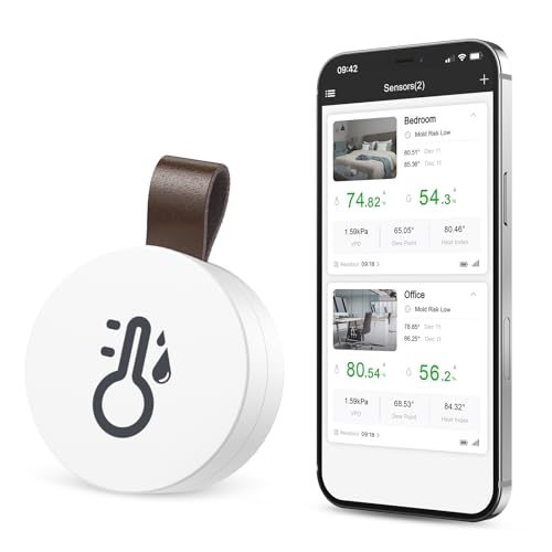 Ankilo Kabelloses Thermometer und Hygrometer für Innenräume, Mini Bluetooth Sensor Temperatur- und Feuchtigkeitssensor mit Smartphone-App von Ankilo