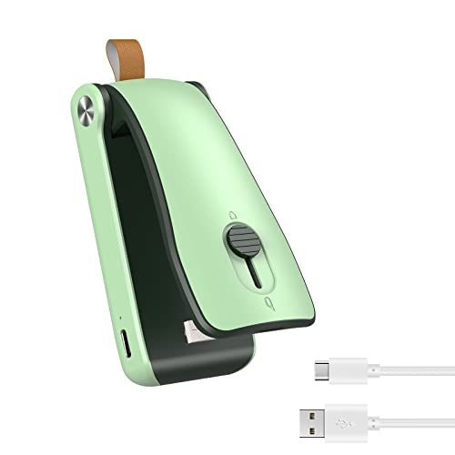 Ankilo Mini Folienschweißgerät, 2 in 1 Wiederafladbar Bag Sealer mit Cutter Versiegelungsmaschine,Dreistufige Temperatureinstellung, Hand Verschlussgerät für Plastiktüten Beutel Spänesäcke Grün von Ankilo