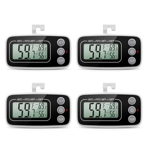 Thermometer Hygrometer Ankilo Digitale Kühlschrankthermometer Gefrierschrankthermometer Kabelloses Innenthermometer mit LCD-Anzeige, Magnetisch, Max/Min Aufzeichnungsfunktion für Zuhause 4 Stück von Ankilo