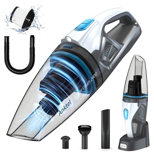 Anktel Handstaubsauger 9500Pa mit Ladestation& LED Beleuchtung Handstaubsauger Akku Kabellos Nass&Trocken Handsauger mit Waschbar HEPA-Filter Beutellos per Auto, Haus -PowerClean 2400- von Anktel