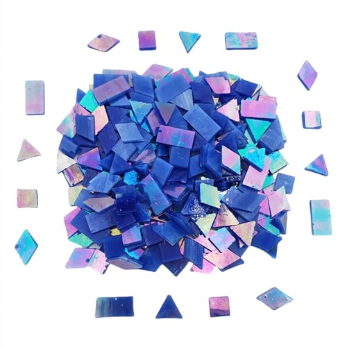 200 g schillernde Glasmosaikfliesen, 270 Stück, 4 Formen, gemischte Buntglasstücke, Zubehör für Mosais, quadratisch/dreieckig/rechteckig/rautenfarben (Saphirblau) von Anktily