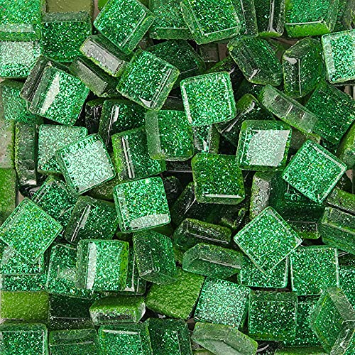 200g Glas Mosaiksteine,1x1cm Bulk-Quadrat Mosaikfliesen Glasfliesen Glitzerkristall Glasmosaik, Glassteine Mosaik Steine für Basteln, Haus Deko(Grün) von Anktily