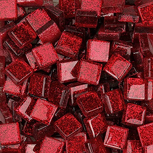 200g Glas Mosaiksteine,1x1cm Bulk-Quadrat Mosaikfliesen Glasfliesen Glitzerkristall Glasmosaik, Glassteine Mosaik Steine für Basteln, Haus Deko(Rot) von Anktily
