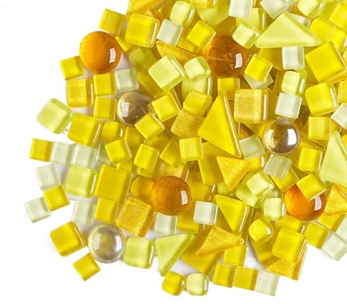 200g Kristall-Mosaik-Glasfliesen, Irregulär Bunte Kleine Mosaiksteine Glasstücke zum Basteln, Haus Deko(Gelb) von Anktily