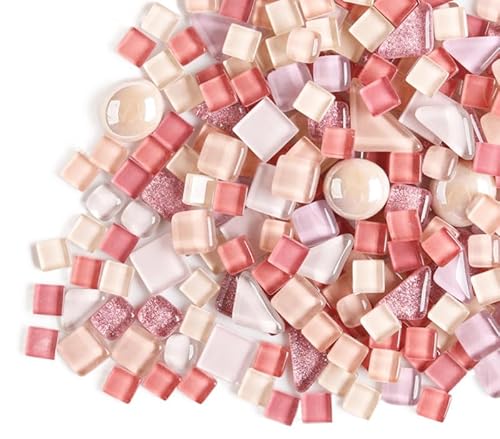 200g Kristall-Mosaik-Glasfliesen, Irregulär Bunte Kleine Mosaiksteine Glasstücke zum Basteln, Haus Deko(Rosa) von Anktily