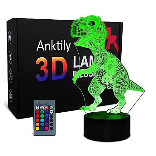 3D Dinosaurier Nachtlicht für Kinder Optische Täuschung Lampe, Dinosaurier Spielzeuge Geschenke für Jungen, 16 Farben Nachttischlampe mit Fernbedienung von Anktily