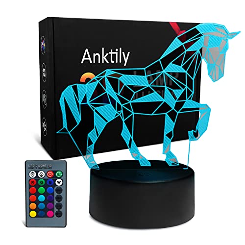 3D Pferdelampe für Kinder Mädchen Jungen, 3D Pferd Nachtlicht 16 Farbfernbedienung Tischlampe Schreibtischlampe, Geburtstags Geschenke von Anktily