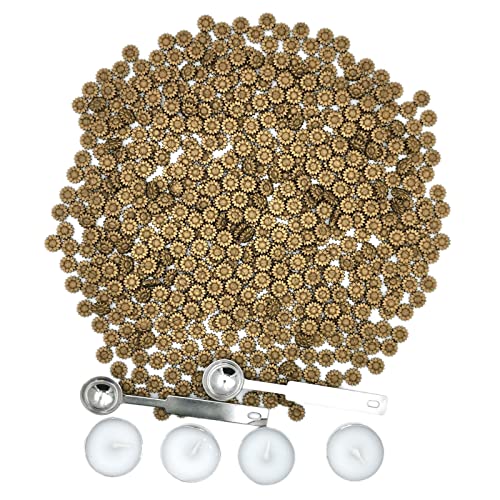 600 Stück Siegelwachs Perlen Set, Sonnenblume Wachssiegelperlen mit 2 Schmelzlöffel und 4 Teelichtkerzen für Wachsstempel, Buchstabensiegel (Bronze) von Anktily