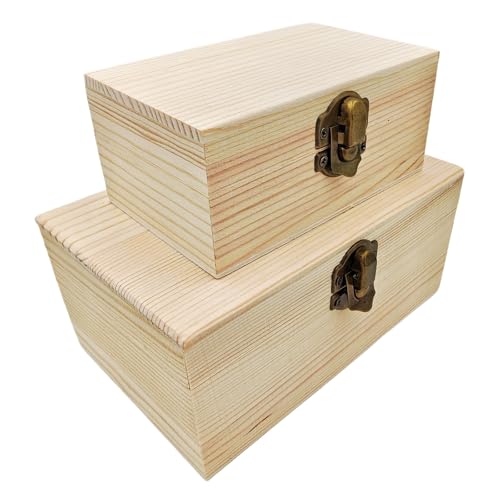 Anktily 2 Stück unlackierte Holzkisten, rustikale kleine Holzkiste mit Verriegelungsverschluss, DIY Handwerk Aufbewahrungsbox Organizer Box für Zuhause Tischdekoration von Anktily