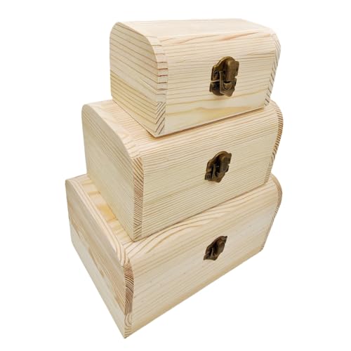 Anktily 3 Stück kleine, unlackierte Holzkiste in 3 Größen, rustikale kleine Holzkiste mit Verriegelungsverschluss, DIY, Handwerk, Aufbewahrung, Organizer für Zuhause, Andenken, Aufbewahrung von Anktily