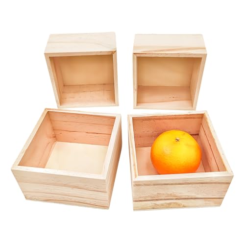 Anktily 4 Stück unlackierte Holzboxen für Bastelarbeiten, kleine quadratische Holzkiste, rustikale Naturholz-Behälterbox für Heimdekor von Anktily