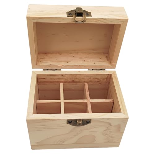 Anktily Aufbewahrungsbox mit 6 Fächern, unlackiertes Holz, mit Deckel, 11 x 7,5 x 9,5 cm, unlackiert, für kleine Andenken, Schmuck, Teebeutelhalter von Anktily