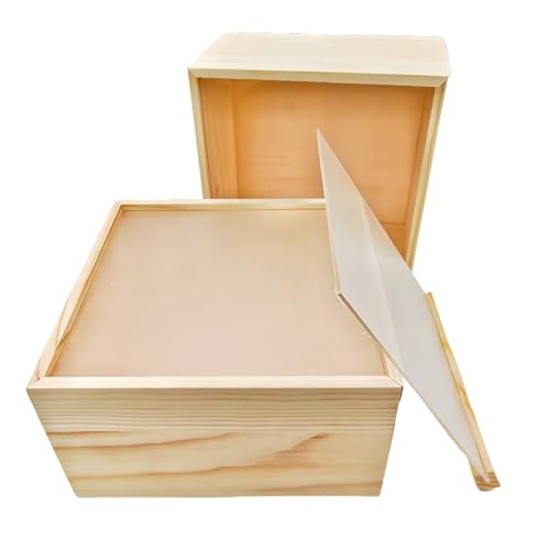 Anktily Aufbewahrungsboxen aus unlackiertem Holz mit Acryl-Schiebedeckel, quadratische Holzbox für Bastelarbeiten, Aufbewahrung und dekorativer Organizer (18 x 18 x 10 cm), 2 Stück von Anktily