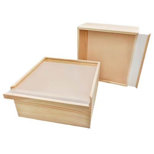 Anktily Aufbewahrungsboxen aus unlackiertem Holz mit Acryl-Schiebedeckel, quadratische Holzbox für Bastelarbeiten, Aufbewahrung und dekorativer Organizer (20 x 20 x 10 cm), 2 Stück von Anktily