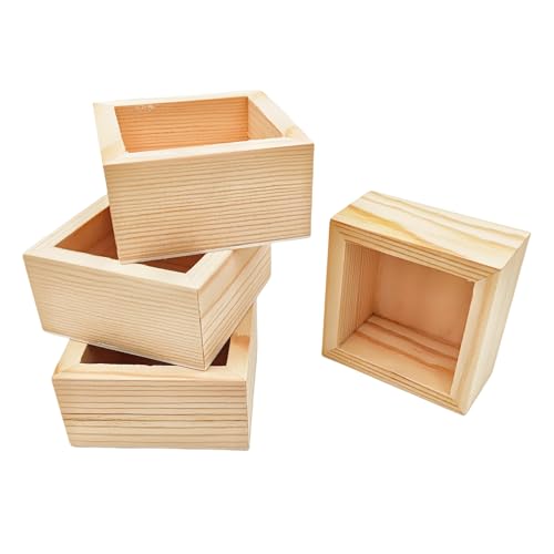 Anktily Kleine quadratische Aufbewahrungsboxen aus Holz, dicke Wand, 8 x 8 x 4 cm, unlackierter Bastelorganizer, rustikaler Naturholzbehälter für Zuhause und Veranstaltungsdekoration, 4 Stück von Anktily