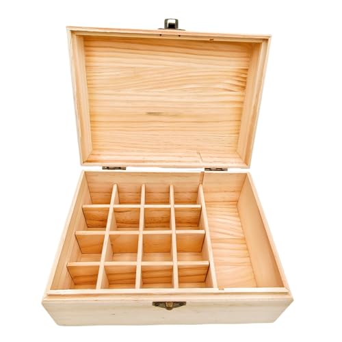 Anktily Unlackierte Aufbewahrungsbox aus Holz mit Deckel/17 Fächern, 20 x 14,5 x 10 cm, unlackiertes Holz, Box für kleine Andenken, Schmuck, Teebeutelhalter von Anktily
