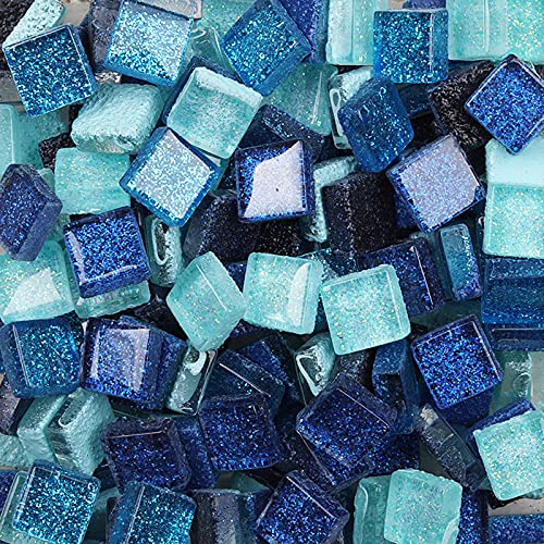 Bunte Glasmosaikfliesen,Bulk-Quadrat Mosaiksteine Glitzerkristall Glasstücke,Glasfliesen Glassteine für Basteln, Haus Deko, 200g, 1 x 1 cm(Blues) von Anktily