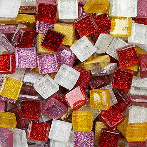 Bunte Glasmosaikfliesen,Bulk-Quadrat Mosaiksteine Glitzerkristall Glasstücke,Glasfliesen Glassteine für Basteln, Haus Deko, 200g, 1 x 1 cm(Früchte) von Anktily