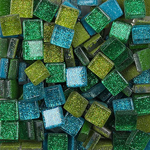Bunte Glasmosaikfliesen,Bulk-Quadrat Mosaiksteine Glitzerkristall Glasstücke,Glasfliesen Glassteine für Basteln, Haus Deko, 200g, 1 x 1 cm(Hecke) von Anktily