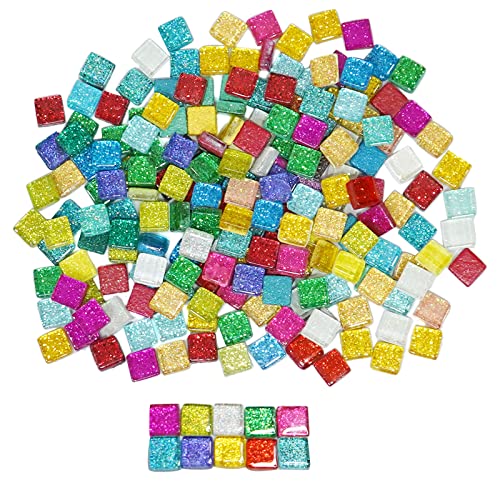 Bunte Glasmosaikfliesen,Bulk-Quadrat Mosaiksteine Glitzerkristall Glasstücke,Glasfliesen Glassteine für Basteln, Haus Deko, 200g, 1 x 1 cm(Panchromatisch) von Anktily