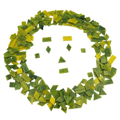 Buntglas-Mosaikfliesen, 200 g, 230 Stück, quadratisch, dreieckig, rautenförmig, rechteckige Form, Glasstücke für Mosaikherstellungsprojekte (Olivgrün) von Anktily