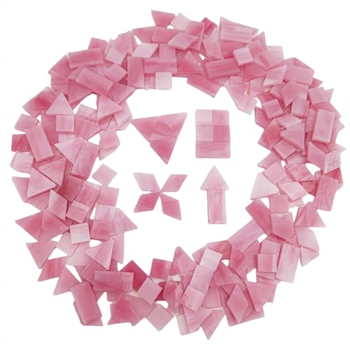 Buntglas-Mosaikfliesen, 200 g, 230 Stück, quadratisch, dreieckig, rautenförmig, rechteckige Form, Glasstücke für Mosaikherstellungsprojekte (Rosa) von Anktily