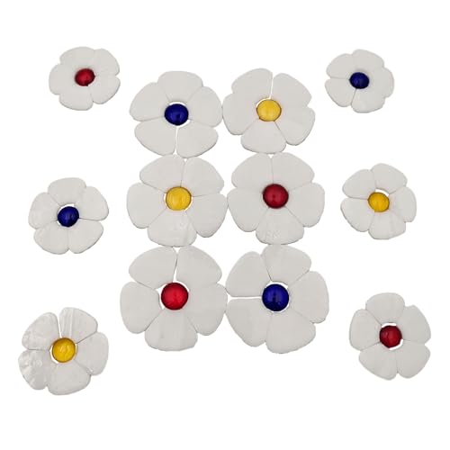 Buntglas-Mosaikfliesen-Set, 12 Blumen mit Blütenblättern und flachen Perlen, für Bastelarbeiten, Heimdekoration und Gartenkunst (weiß) von Anktily
