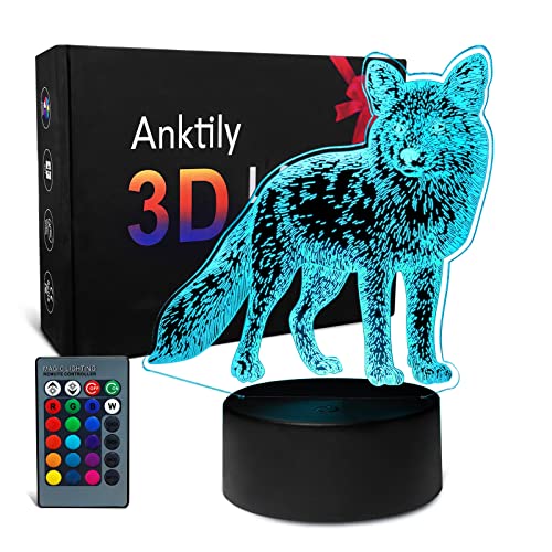 Fuchs 3D Nachtlicht Illusion Lampe für Kinder,16 Farbfernbedienung Tischlampe Schreibtischlampe, Geburtstagsgeschenke für Mann Frau Junge Mädchen von Anktily