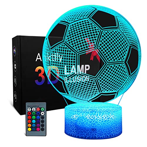 Anktily Fußball 3D Lampe Nachtlicht Illusion Lampe für Kinder, 16 Farben Ändern und Fernbedienung, Fußball Geburtstag für Sport Fan Jungen Mädchen(Rissiger Basis) von Anktily