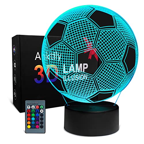 Fußball 3D Lampe Nachtlicht Illusion Lampe für Kinder, 16 Farben Ändern und Fernbedienung, Fußball Geburtstag für Sport Fan Jungen Mädchen(Schwarze Basis) von Anktily