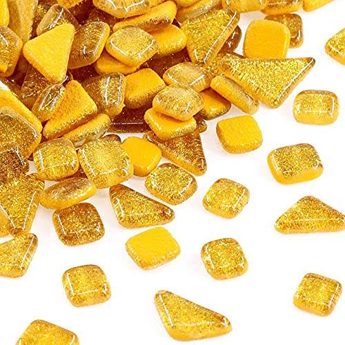 Glas Mosaiksteine 200g, Quadrat und Dreieck Mosaikfliesen Glasfliesen Glitzerkristall Glasmosaik, Glassteine Mosaik Steine für Basteln, Haus Deko(Gold) von Anktily