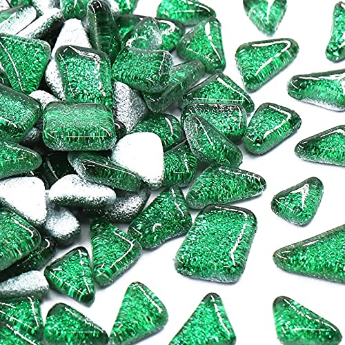 Glas Mosaiksteine 200g, Quadrat und Dreieck Mosaikfliesen Glasfliesen Glitzerkristall Glasmosaik, Glassteine Mosaik Steine für Basteln, Haus Deko(Grün) von Anktily