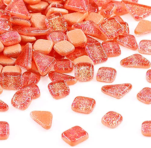 Glas Mosaiksteine 200g, Quadrat und Dreieck Mosaikfliesen Glasfliesen Glitzerkristall Glasmosaik, Glassteine Mosaik Steine für Basteln, Haus Deko(Orange) von Anktily