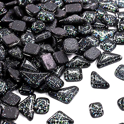 Glas Mosaiksteine 200g, Quadrat und Dreieck Mosaikfliesen Glasfliesen Glitzerkristall Glasmosaik, Glassteine Mosaik Steine für Basteln, Haus Deko(Schwarz) von Anktily