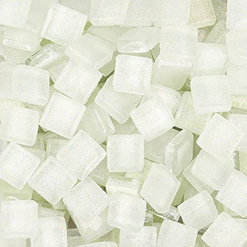 Glasmosaikfliesen Bulk-Quadrat Mosaiksteine Glitzerkristall Glasstücke, Glasfliesen Glassteine für Basteln, Haus Deko 200 g, 1 x 1 cm(Weiß) von Anktily