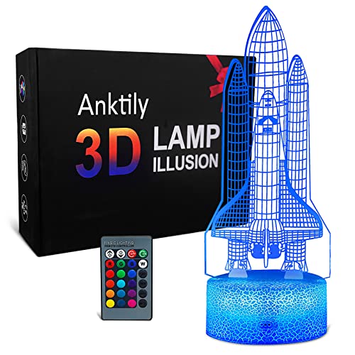 Anktily Raketen-Nachtlicht 3D Illusion Lampe für Kinder, 16 Farben Nachttischlampe Tischlampe Dekor Lampe mit Fernbedienung, Weltraumgeschenk von Anktily