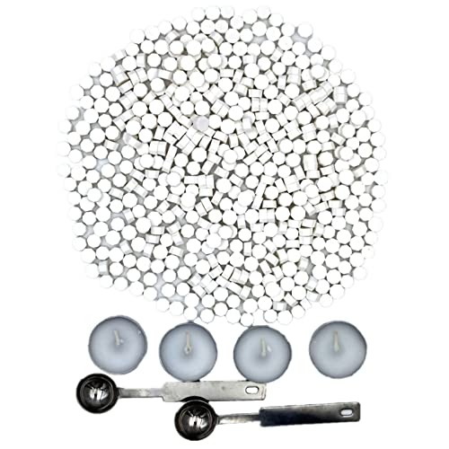 Siegelwachs Perlen Set, 500 Stück Achteckige Siegelwachsperlen mit 2 Schmelzlöffel und 4 Teelichtkerzen für Wachsstempel, Buchstabensiegel, Weiß von Anktily