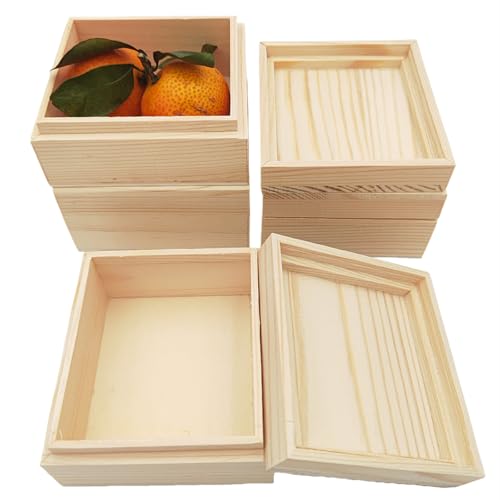 Unlackierte Holzkisten mit Deckel Oben, 8,5 x 7,5 x 4,5 cm, Klein Rustikale Holzbehälter für Handwerk, Aufbewahrung zu Hause, 4 Stück von Anktily