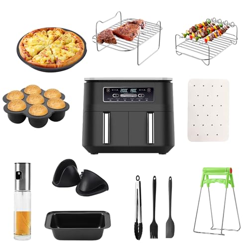 Air Fryer Zubehör, 12 Stück Dual 2024 Heißluftfritteuse Zubehör für Ninja Air Fryer AF500EU, AF400EU, AF300EU, Innsky, Princess, Emerio Accessories für Air Fryer Racks & Ölsprühflasche 9,5-10,4L von Ankway