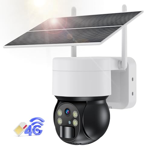 Ankway 3G/4G LTE Überwachungskamera mit SIM Karte, Überwachungskamera Ohne WLAN Solar PTZ Kamera Aussen Kabellos mit 2K Farb-Nachtsicht 355°/95° Schwenkbar PIR Erkennung 2-Wege-Audio von Ankway