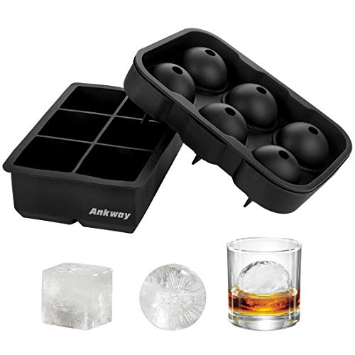 Ankway Eiswürfelform Silikon mit Deckel, Eiswürfelbehälter 2-er Pack BPA Frie runde und eckige Silikon-Formen für Eiswürfel, ideal für Cocktails Whiskey Scotch von Ankway