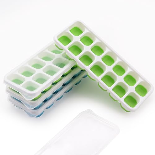 Ankway Premium Eiswürfelform mit Deckel, Eiswürfelbereiter 4 Stück LFGB-Zertifizierte BPA-Freie Eiswürfel maker für Babybrei Whisk Fruity, Grün und Blau von Ankway