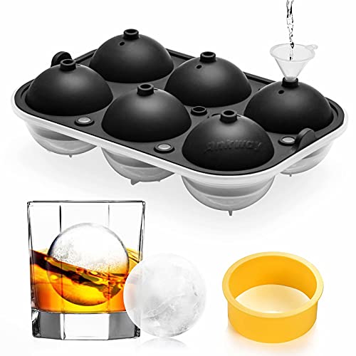 Eiswürfelform, Ankway 65mm Eiswürfelbehälter Silikon Eiswürfelformen große Kugelschale, oppelt auslaufsicheres Design mit Druckring für Whisky Scotch Cocktails Bier Saft Schokolade Süßigkeiten von Ankway