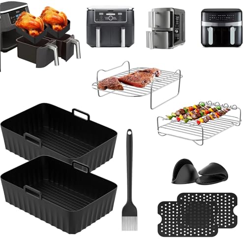 Ninja Heißluftfritteuse Zubehör, 2024 Neu Ninja Foodi Accessories, 9 PC Airfryer Zubehör für Ninja Foodi Dual AF500EU, AF400EU, AF300EU 7,6-10,4L von Ankway