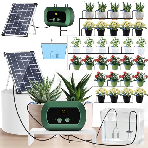 Solar Bewässerungssystem Automatische Set, Garten Tröpfchenbewässerung system, Solarbetriebenes Tropfbewässerungsset mit Wassersensor, Selbstbewässerungsgeräte mit Timer für Gewächshaus Garten Balkon von Ankway